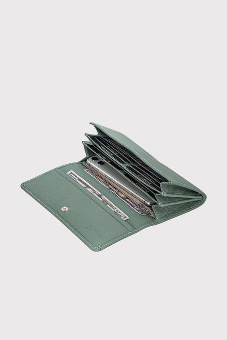 Zoozie Bags Angel Cartera de Mujer en Piel auténtica Color Menta con Cierre de Cremallera y Múltiples Compartimentos 20x10.5cm